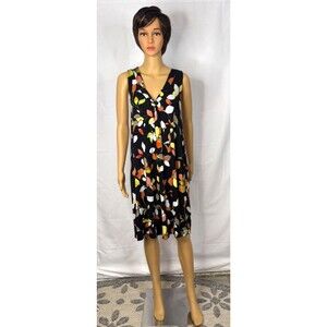 Tribal Black Leaf Pattern Lightweight Summer Dress Ladies' Size M